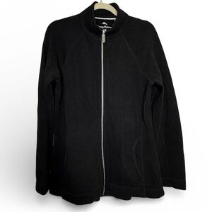 Tommy Bahama Cotton Knit Ribbed Full Front Zip Jacket Black Large Casual Daily